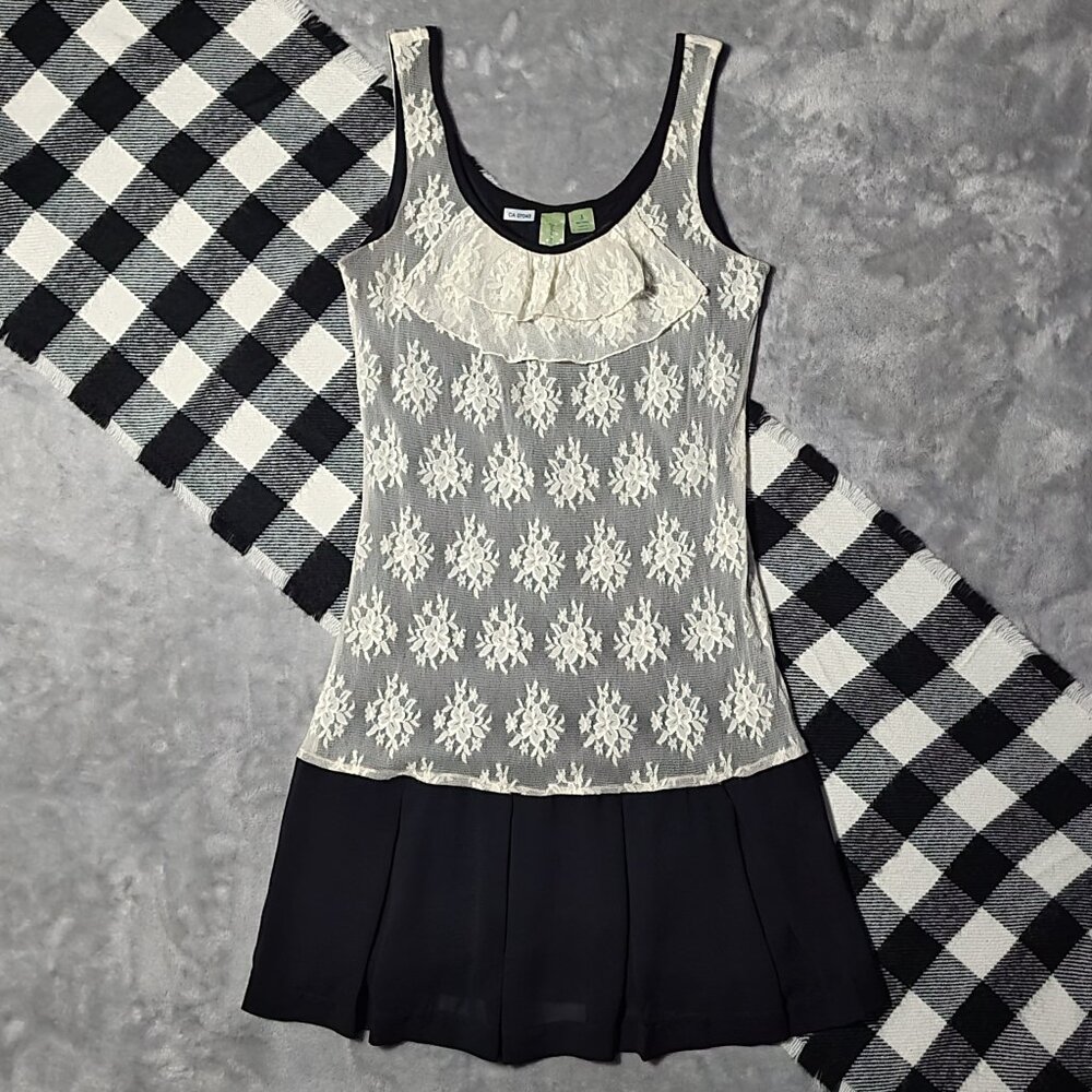 3 | Johnny Martin | Lace Flounce-Neck Color Block Mini Dress